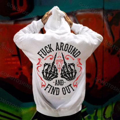 FUCK AROUND AND FIND OUT Defiant Bone Hand Print Men's Hoodie Image - 4