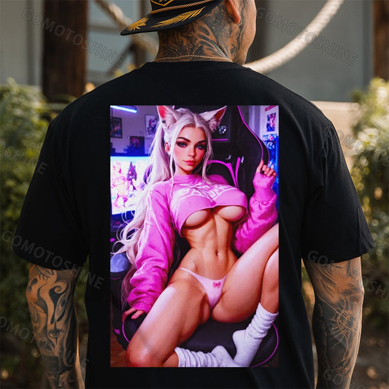 Sexy Esports Cat Girl Print Men's T-shirt