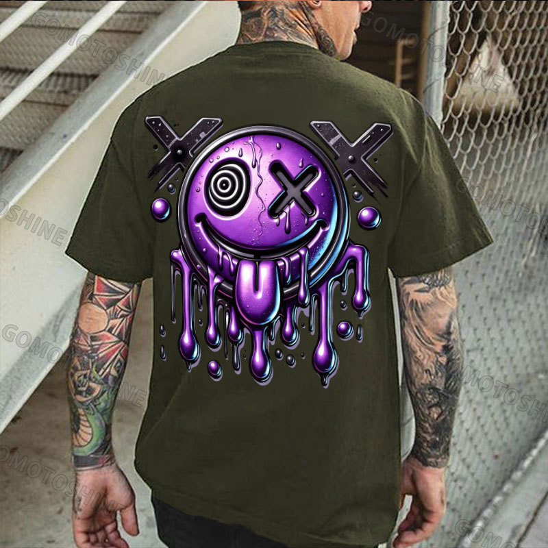 Purple Melting Evil Smile Emoji Print Men's T-shirt Image - 5