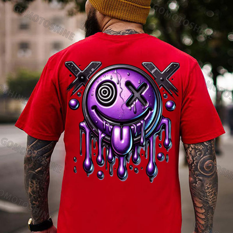 Purple Melting Evil Smile Emoji Print Men's T-shirt Image - 6