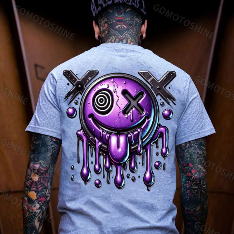 Purple Melting Evil Smile Emoji Print Men's T-shirt Image - 3
