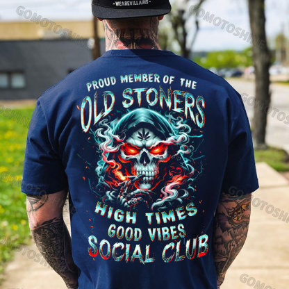 PROUD MEMBER OF THE OLD STONERS HIGH TIMES GOOD VIBES SOCIAL CLUB Smoking Skeleton Print Men's T-shirt Image - 4