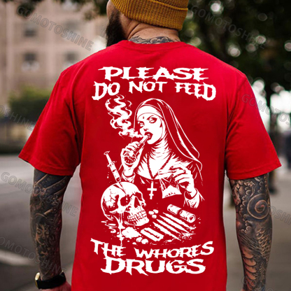 PLEASE DO NOT FEED THE WHORES DRUGS Smoking Nun Print Men's T-shirt Image - 6