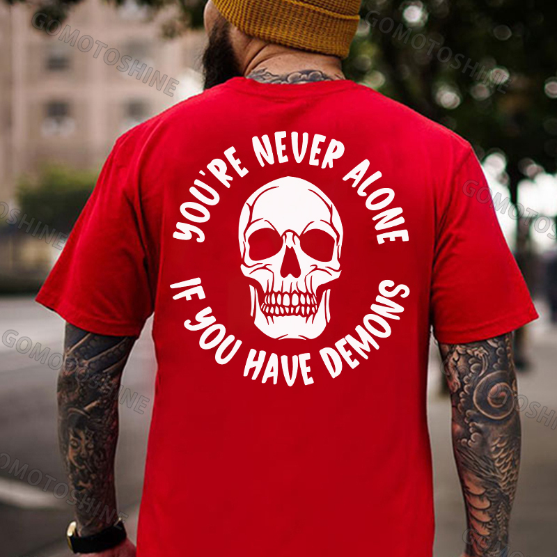 YOU'RE NEVER ALONE IF YOU HAVE DEMONS Skull Print Men's T-shirt Image - 6