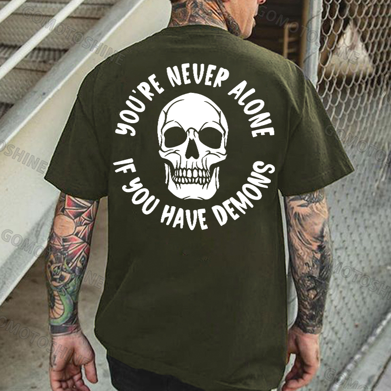 YOU'RE NEVER ALONE IF YOU HAVE DEMONS Skull Print Men's T-shirt Image - 5