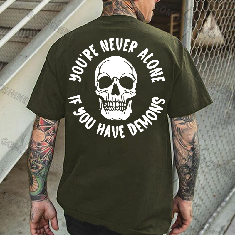 YOU'RE NEVER ALONE IF YOU HAVE DEMONS Skull Print Men's T-shirt Image - 5