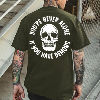 YOU'RE NEVER ALONE IF YOU HAVE DEMONS Skull Print Men's T-shirt Image - 5
