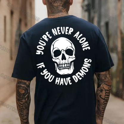 YOU'RE NEVER ALONE IF YOU HAVE DEMONS Skull Print Men's T-shirt Image - 4