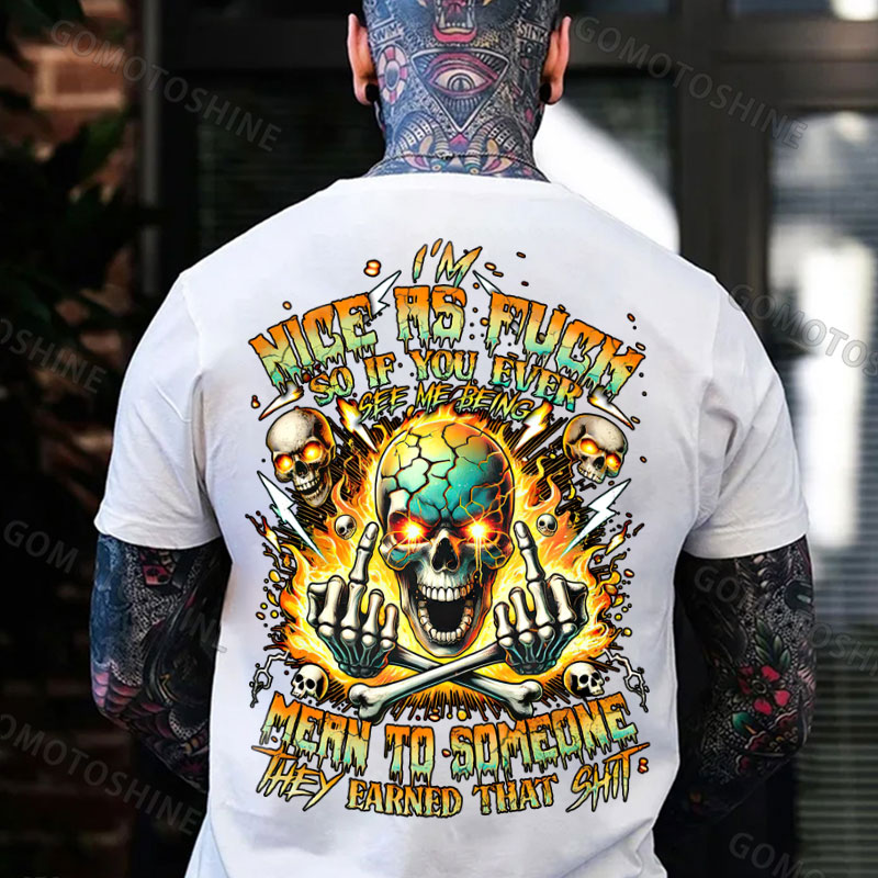 I'M NICE AS FUCK Defiant Skeleton Print Men's T-shirt Image - 2