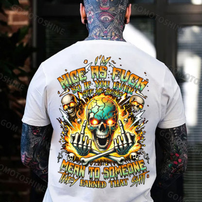 I'M NICE AS FUCK Defiant Skeleton Print Men's T-shirt Image - 2