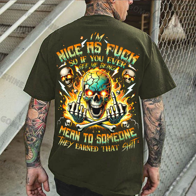 I'M NICE AS FUCK Defiant Skeleton Print Men's T-shirt Image - 5