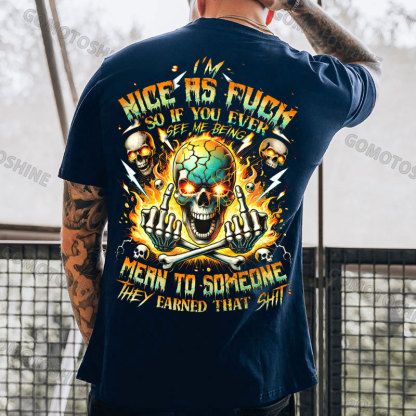 I'M NICE AS FUCK Defiant Skeleton Print Men's T-shirt Image - 4