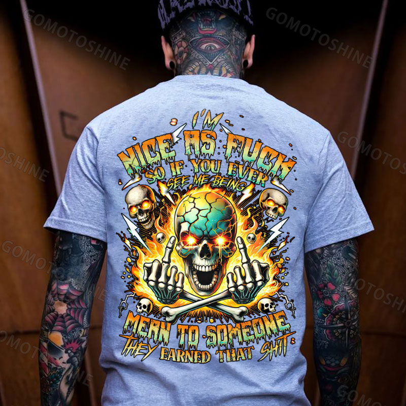 I'M NICE AS FUCK Defiant Skeleton Print Men's T-shirt Image - 3