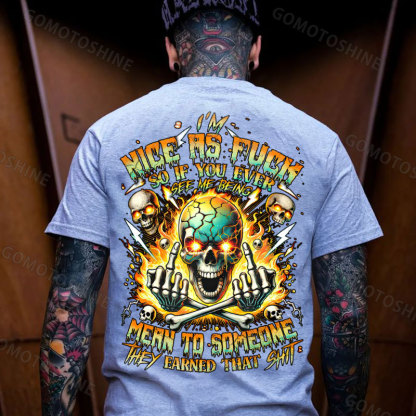 I'M NICE AS FUCK Defiant Skeleton Print Men's T-shirt Image - 3