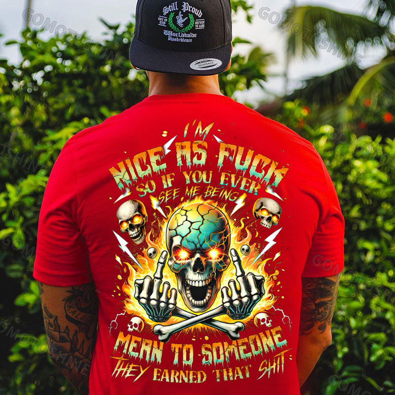 I'M NICE AS FUCK Defiant Skeleton Print Men's T-shirt Image - 6