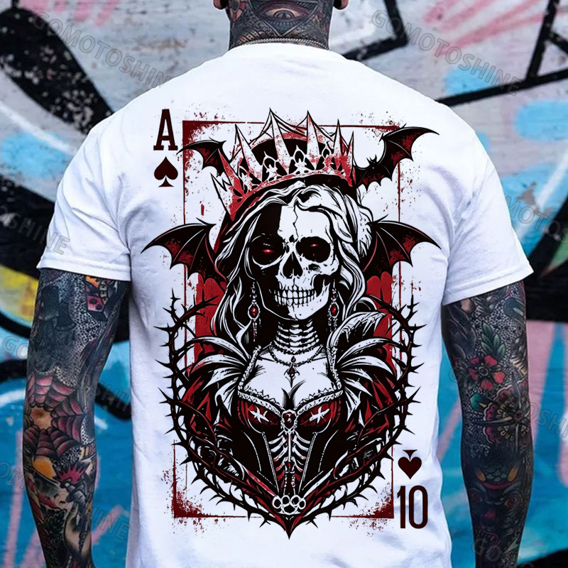 Poker Ace Of Spades Gothic Skeleton Queen Print Men's T-shirt Image - 1
