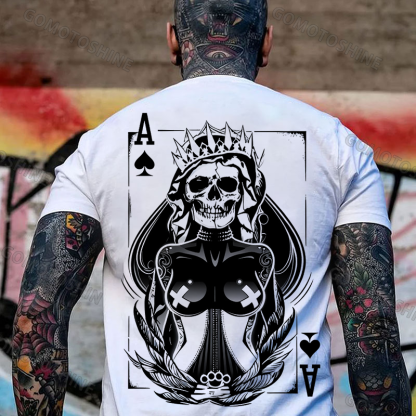 Poker Ace Of Spades Gothic Skeleton Queen Print Men's T-shirt Image - 1