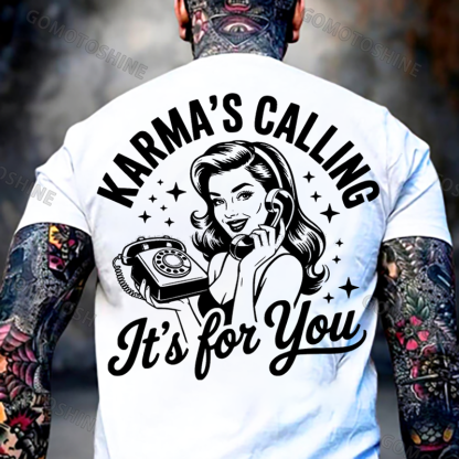 KARMAS' CALLING IT'S FOR YOU Pin-up Girl Print Men's T-Shirt Image - 1