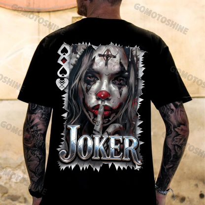 Poker Joker Keep Silent Joker Girl Print Men's T-Shirt Image - 1