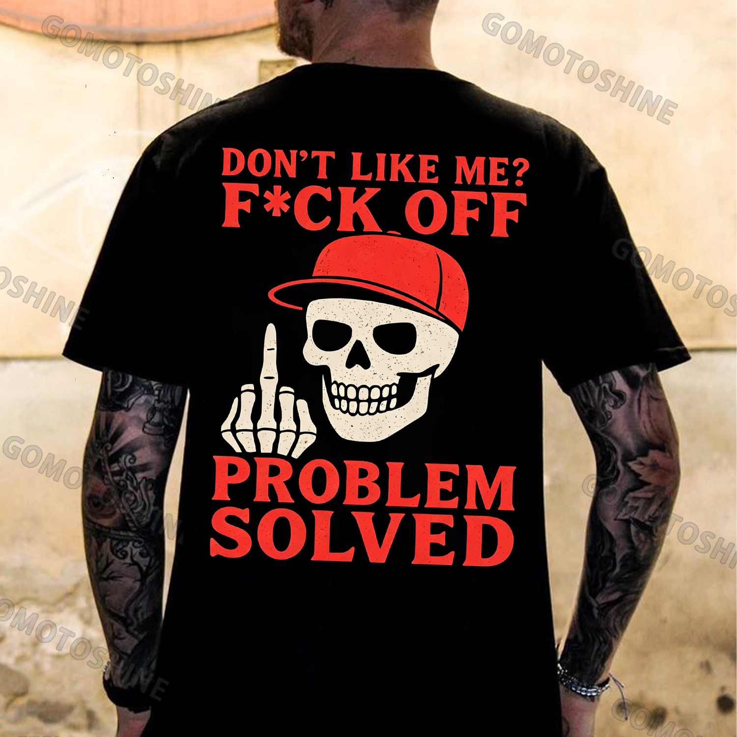 Don't Like Me Defiant Skeleton Fuck off Problem solved Print Men's T-shirt Image - 1