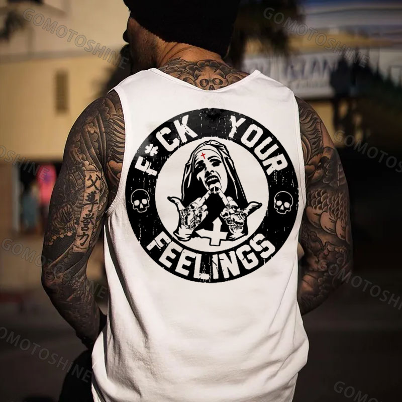 FUCK YOUR FEELINGS Defiant Nun Print Men's Vest Image - 2