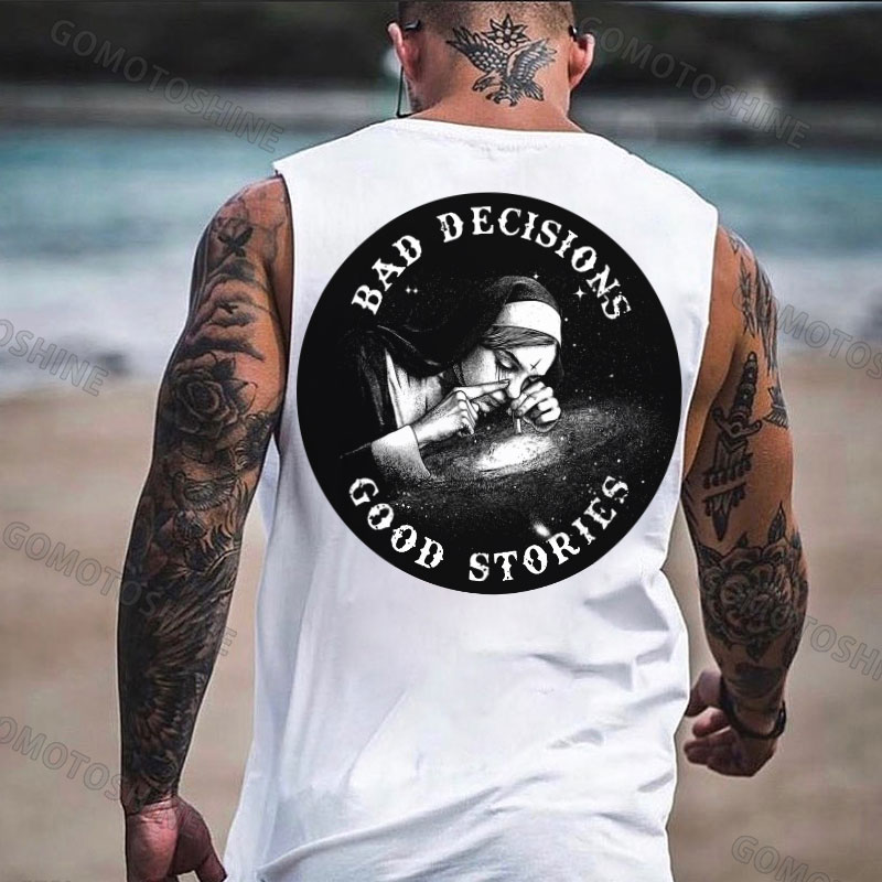 BAD DECISIONS GOOD STORIES Smoking Nun Print Men's Vest Image - 2