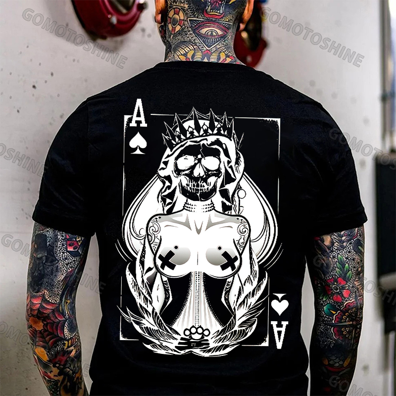 Poker Ace Of Spades Gothic Skeleton Queen Print Men's T-shirt Image - 4