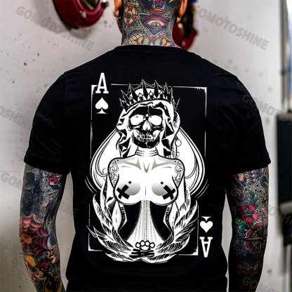 Poker Ace Of Spades Gothic Skeleton Queen Print Men's T-shirt Image - 4