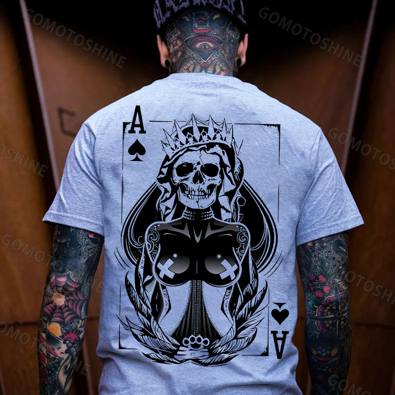 Poker Ace Of Spades Gothic Skeleton Queen Print Men's T-shirt Image - 3