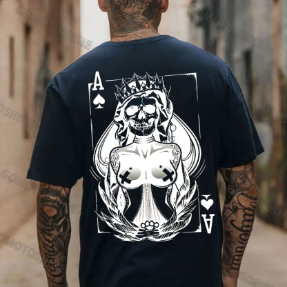 Poker Ace Of Spades Gothic Skeleton Queen Print Men's T-shirt Image - 2