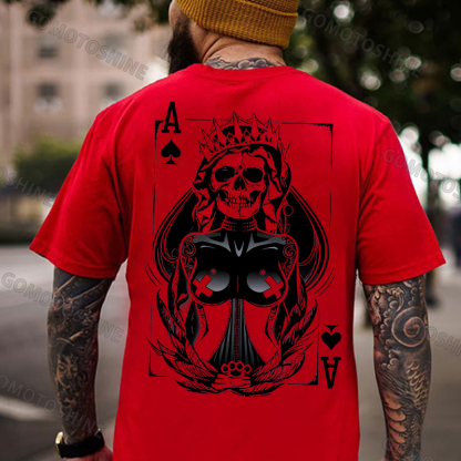 Poker Ace Of Spades Gothic Skeleton Queen Print Men's T-shirt Image - 5