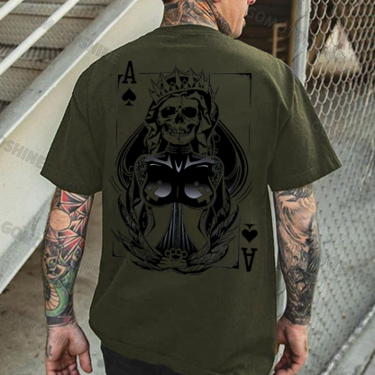 Poker Ace Of Spades Gothic Skeleton Queen Print Men's T-shirt Image - 6