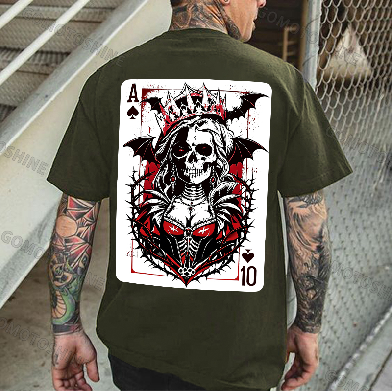 Poker Ace Of Spades Gothic Skeleton Queen Print Men's T-shirt Image - 2