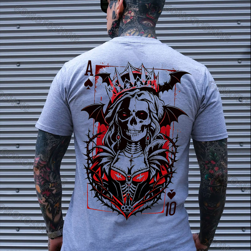 Poker Ace Of Spades Gothic Skeleton Queen Print Men's T-shirt Image - 3
