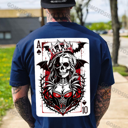 Poker Ace Of Spades Gothic Skeleton Queen Print Men's T-shirt Image - 4