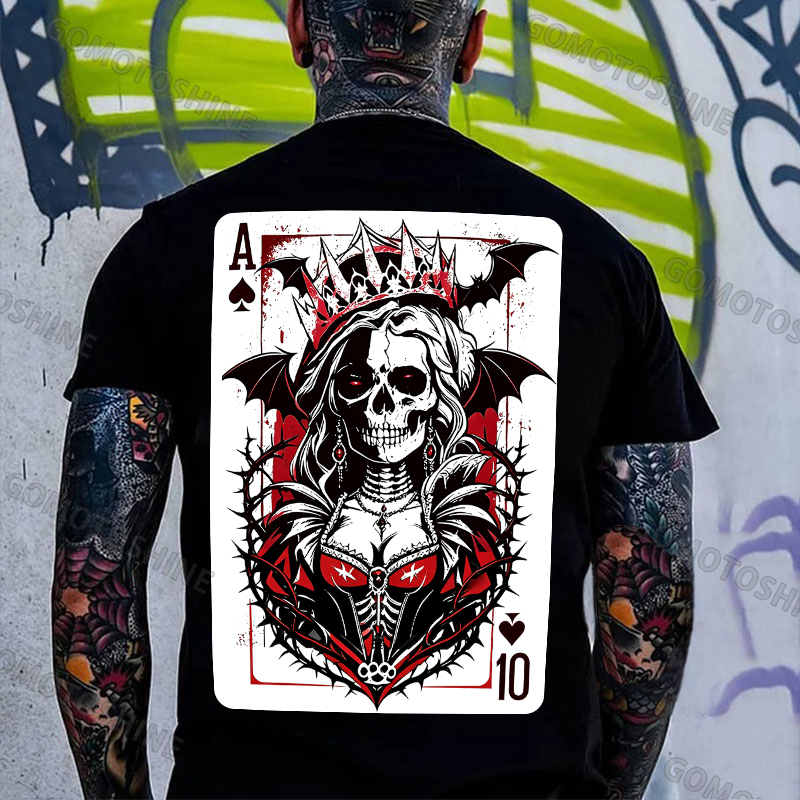Poker Ace Of Spades Gothic Skeleton Queen Print Men's T-shirt Image - 5