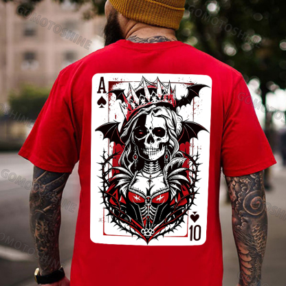 Poker Ace Of Spades Gothic Skeleton Queen Print Men's T-shirt Image - 6