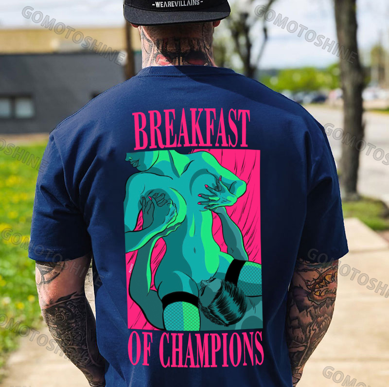 BREAKFAST OF CHAMPIONS Man Suck Sexy Woman Print Men's T-shirt Image - 2