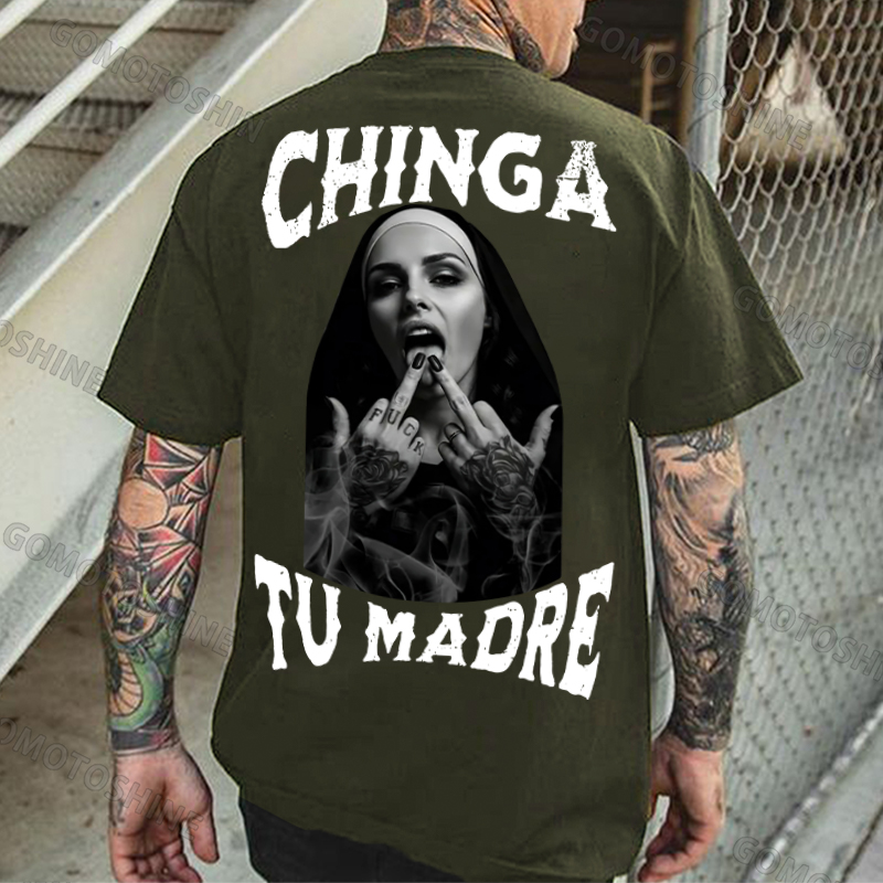 CHINGA TU MADRE Defiant Nun Print Men's T-shirt Image - 2
