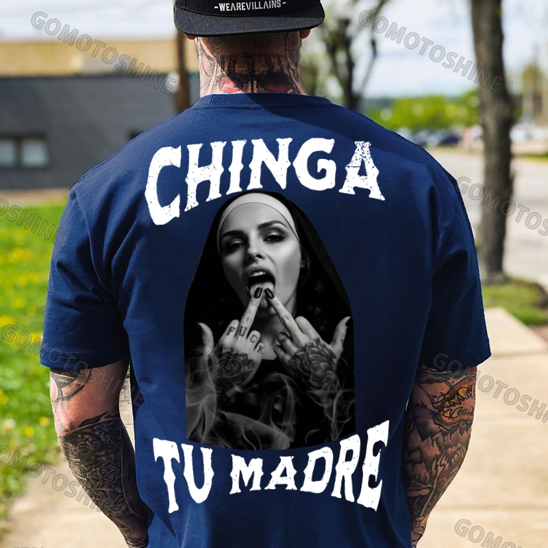 CHINGA TU MADRE Defiant Nun Print Men's T-shirt Image - 4