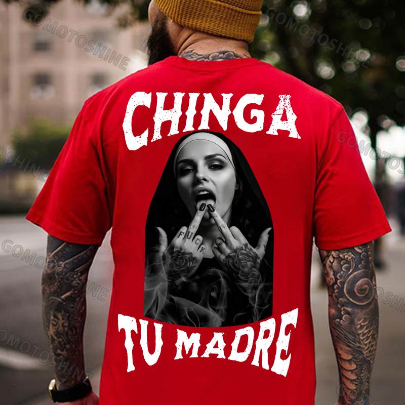 CHINGA TU MADRE Defiant Nun Print Men's T-shirt Image - 3