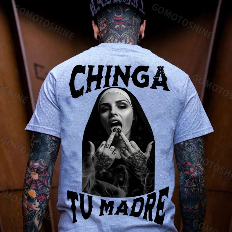 CHINGA TU MADRE Defiant Nun Print Men's T-shirt Image - 5