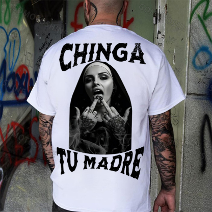 CHINGA TU MADRE Defiant Nun Print Men's T-shirt Image - 6