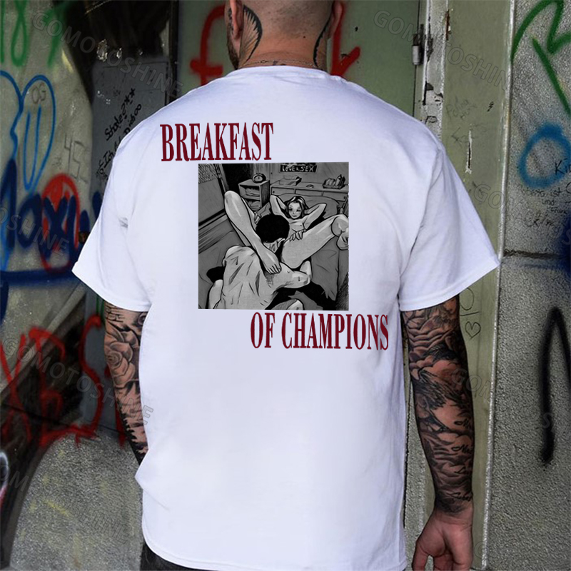 BREAKFAST OF CHAMPIONS Man Suck Girl Print Men's T-shirt Image - 5