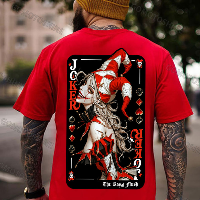Poker Joker Girl Print Men's T-shirt Image - 2