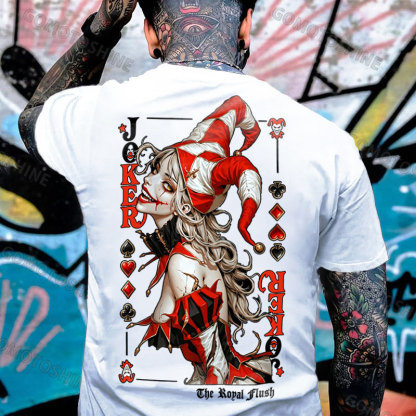 Poker Joker Girl Print Men's T-shirt Image - 3
