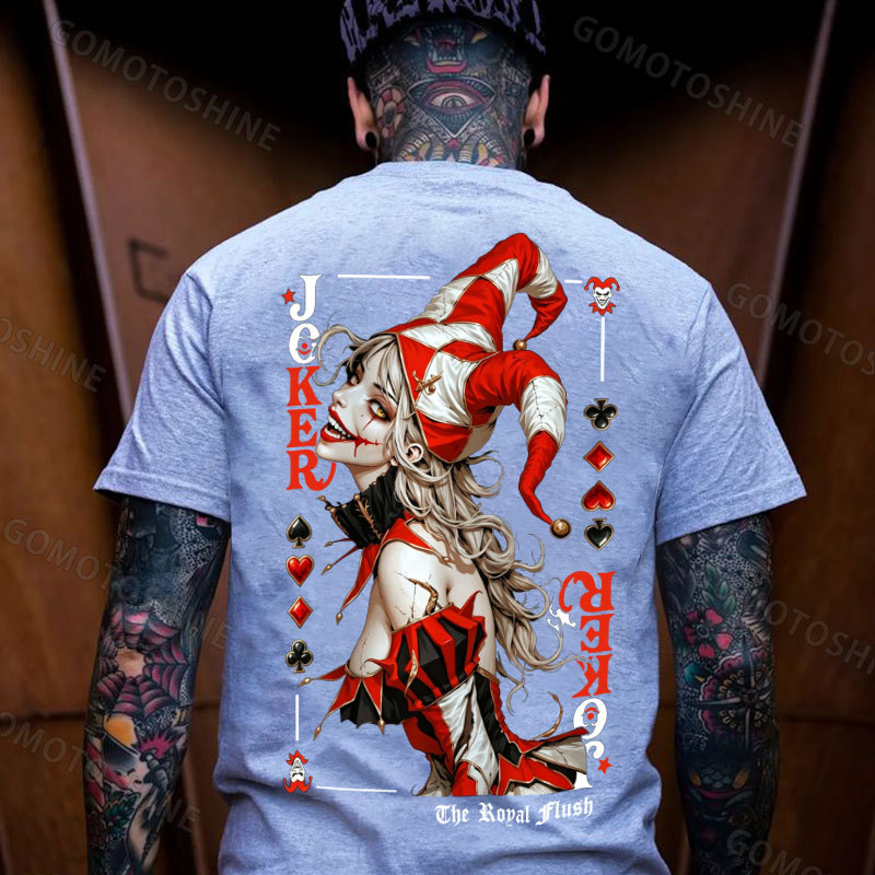 Poker Joker Girl Print Men's T-shirt Image - 5