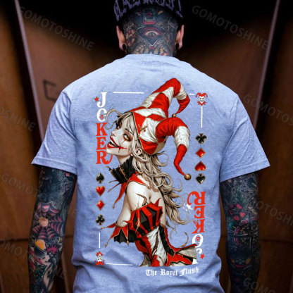 Poker Joker Girl Print Men's T-shirt Image - 5