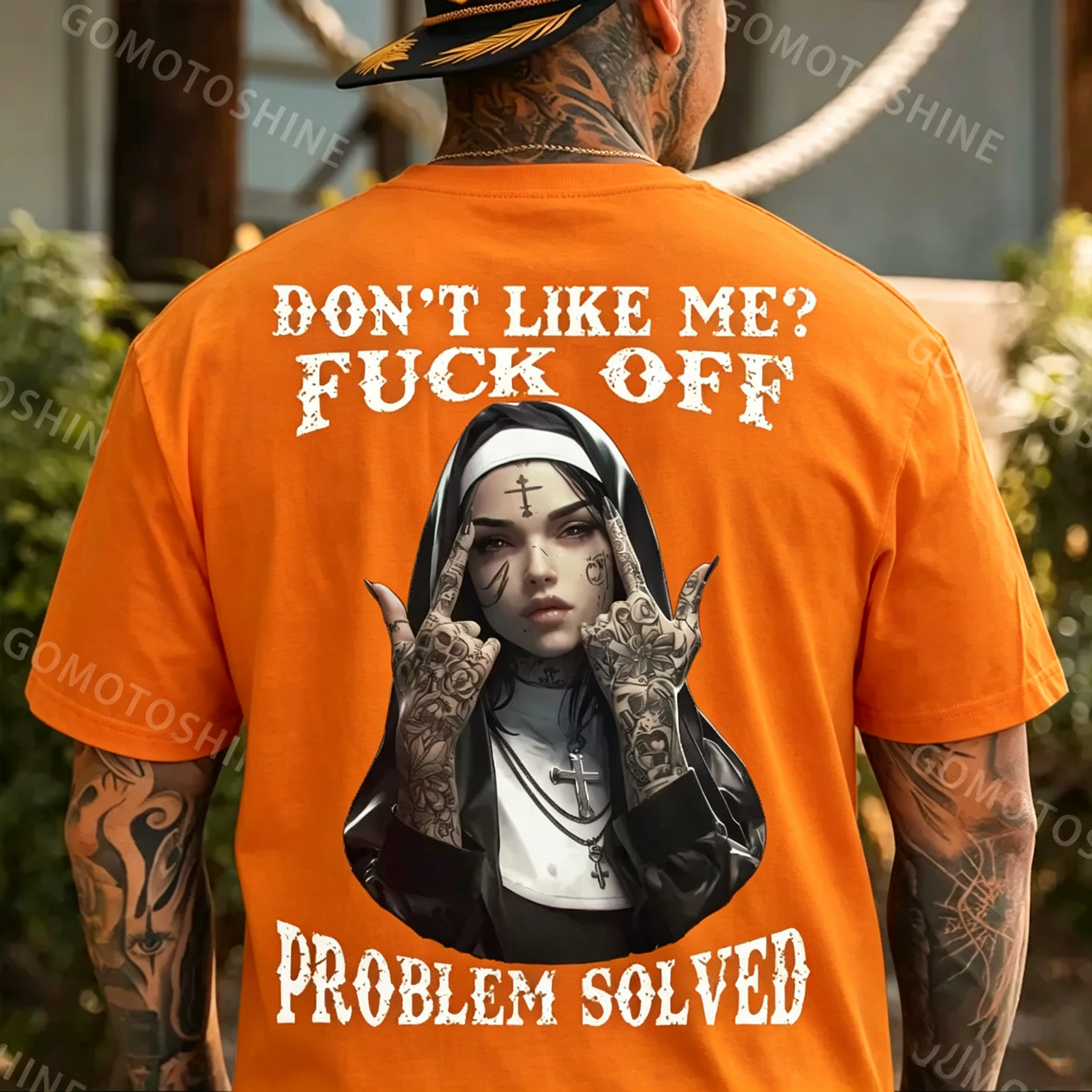 DON'T LIKE ME F*CK OFF Defiant Nun Print Men's T-Shirt Image - 17
