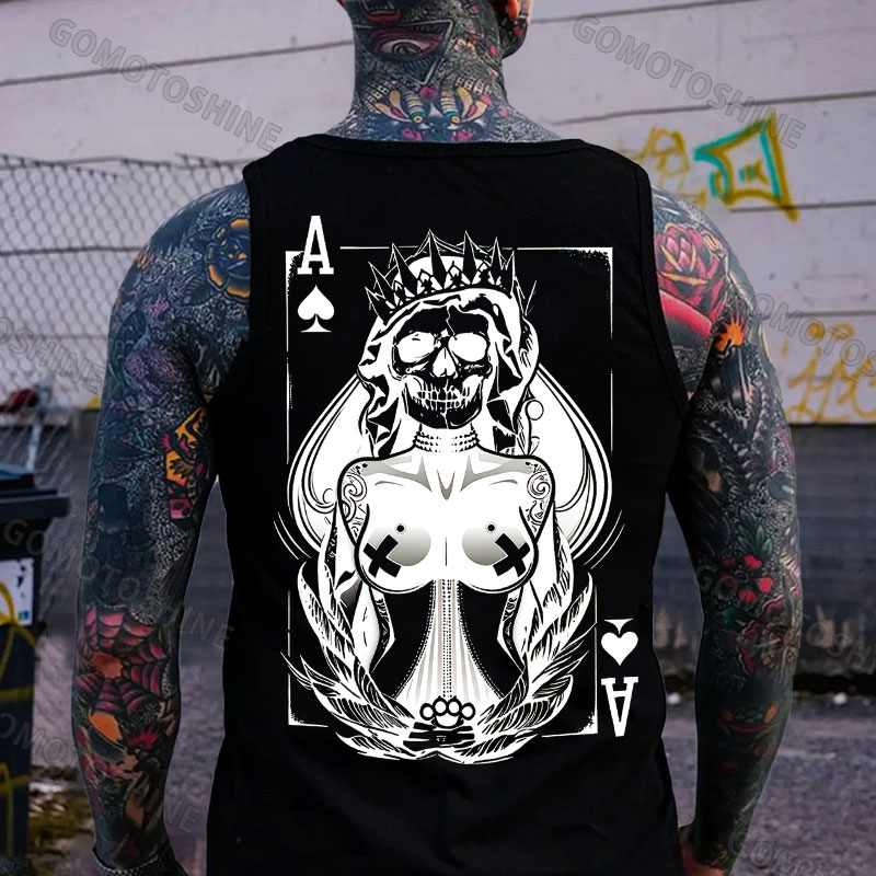 Poker Ace Of Spades Gothic Skeleton Queen Print Men's Tank